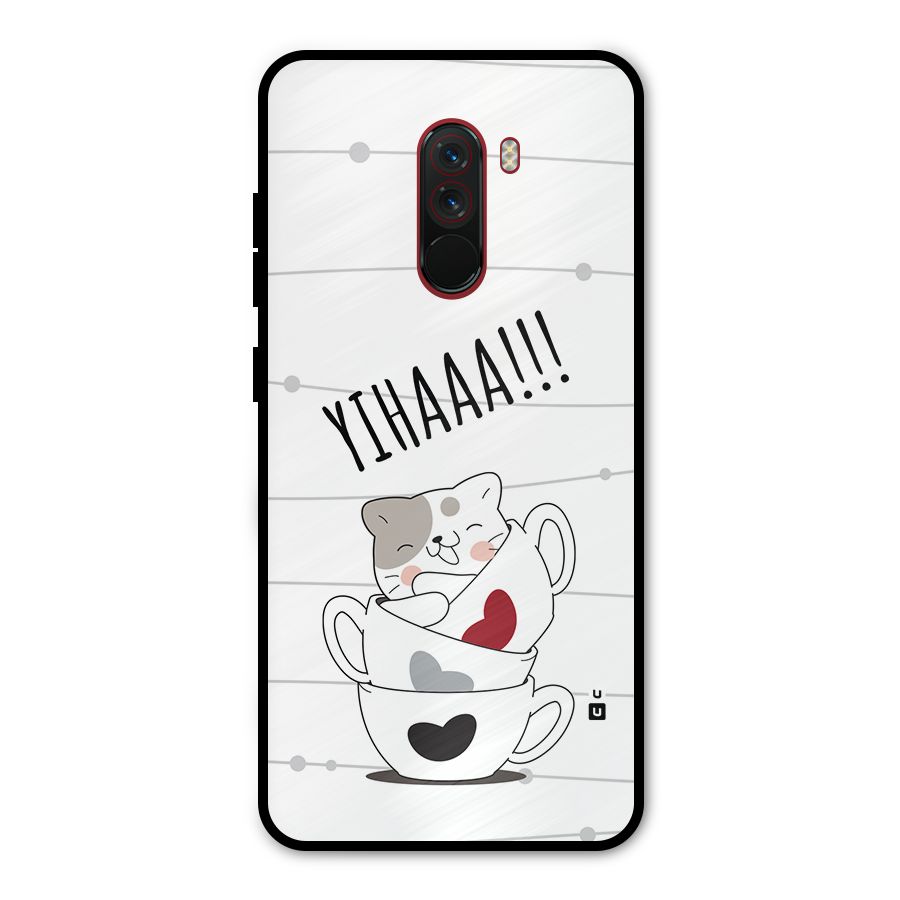 Cute Cat Cup Metal Back Case for Poco F1