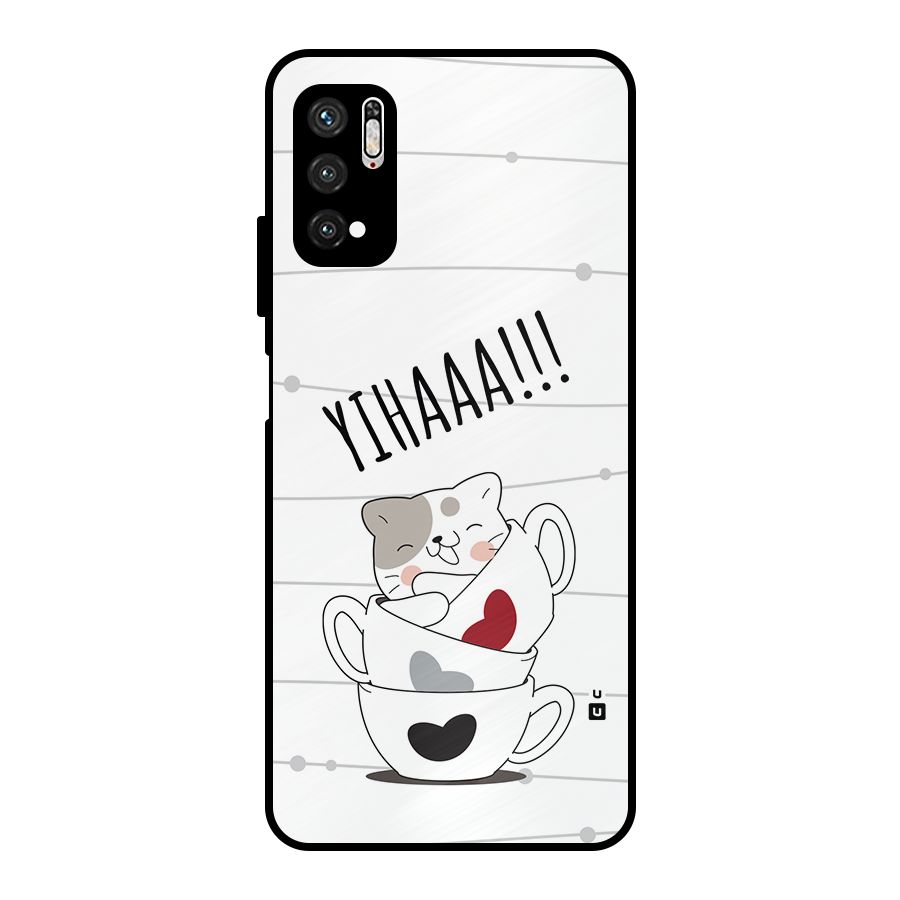 Cute Cat Cup Metal Back Case for Poco M3 Pro 5G