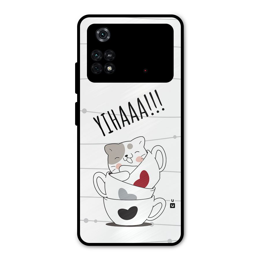 Cute Cat Cup Metal Back Case for Poco M4 Pro 4G
