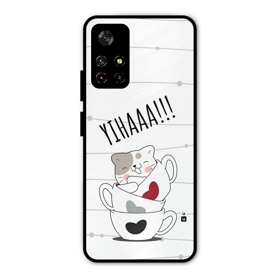 Cute Cat Cup Metal Back Case for Poco M4 Pro 5G