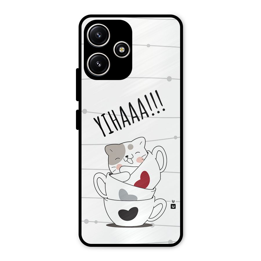 Cute Cat Cup Metal Back Case for Poco M6 Pro