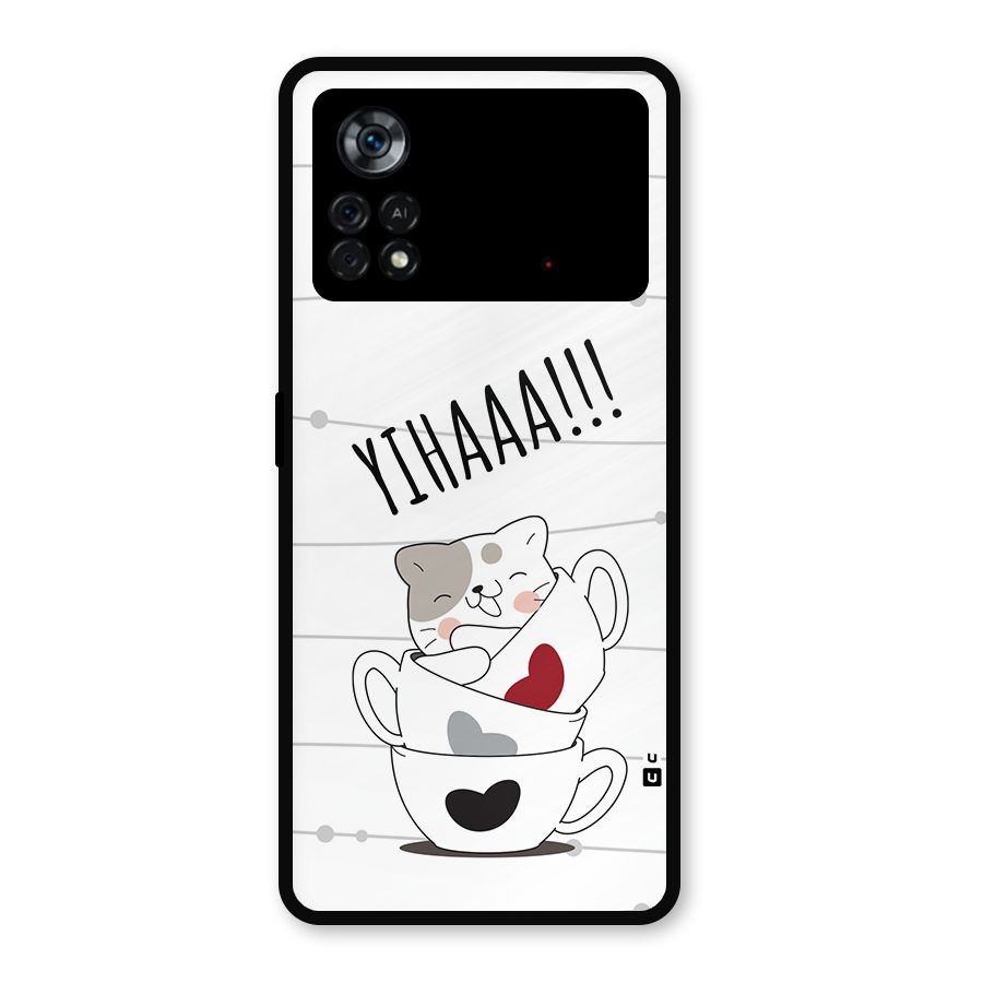 Cute Cat Cup Metal Back Case for Poco X4 Pro 5G