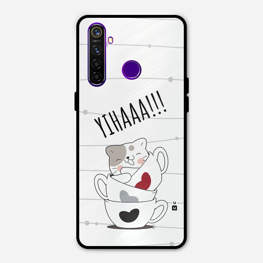Cute Cat Cup Metal Back Case for Realme 5 Pro
