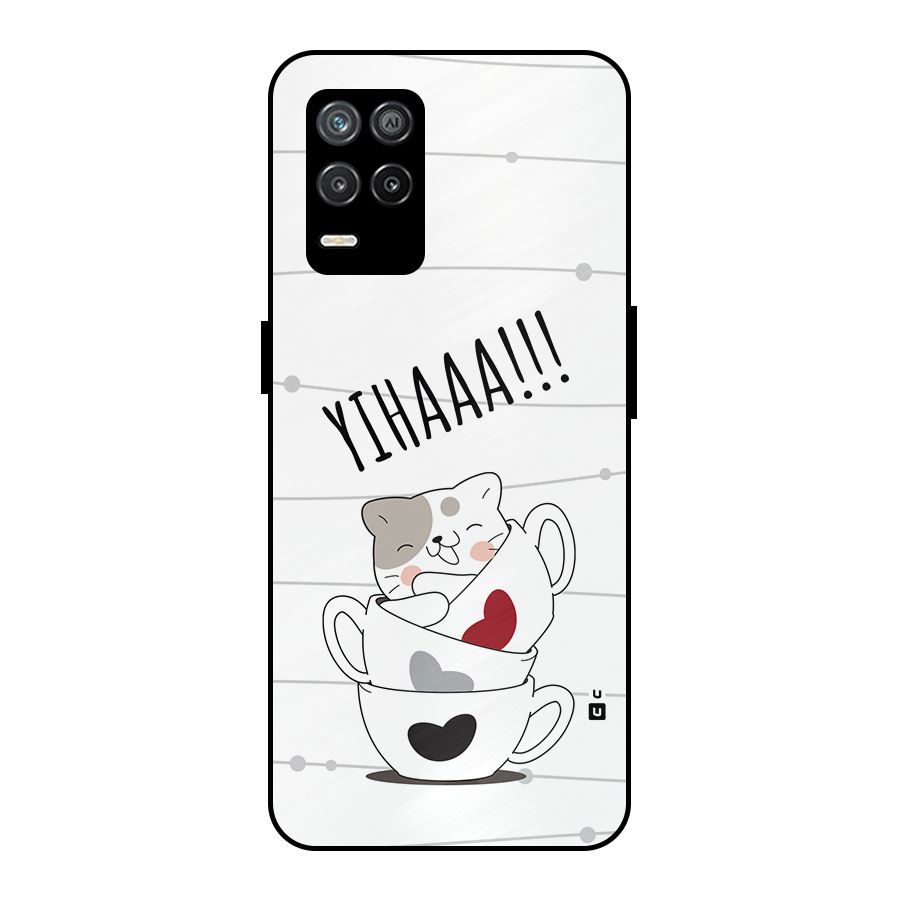 Cute Cat Cup Metal Back Case for Realme 8 5G