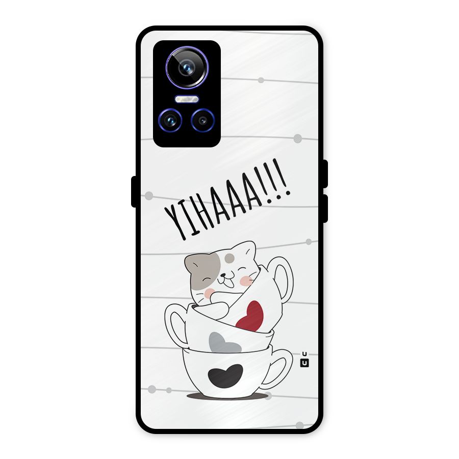 Cute Cat Cup Metal Back Case for Realme GT Neo 3
