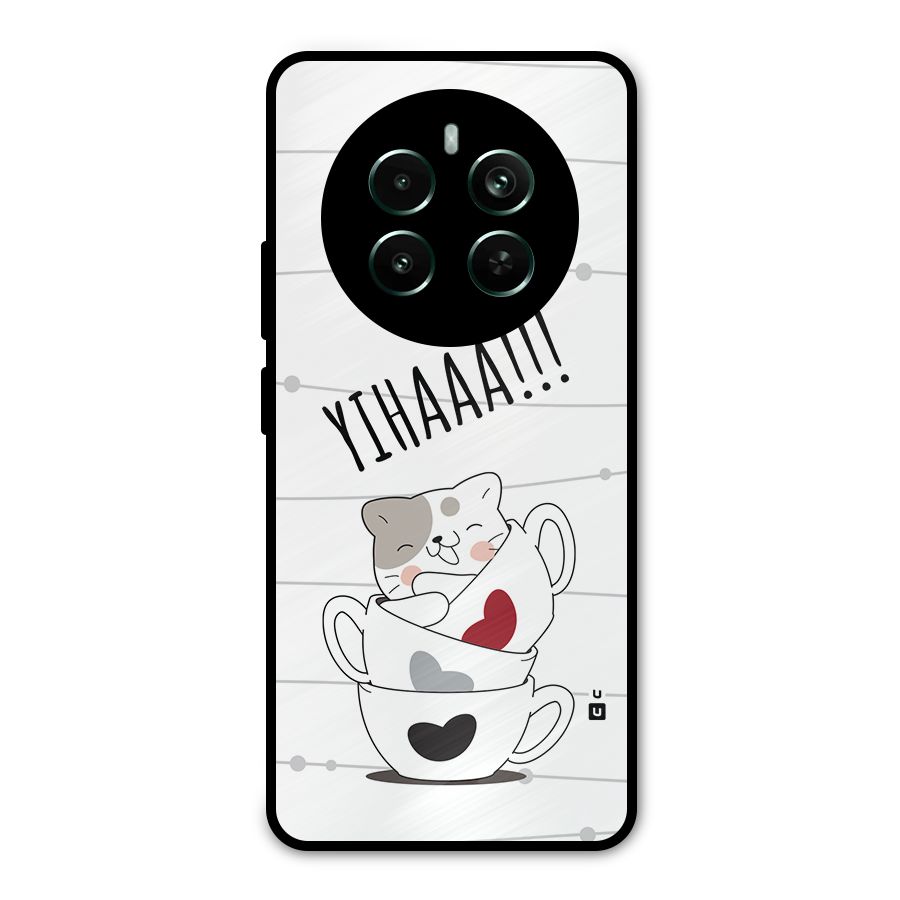 Cute Cat Cup Metal Back Case for Realme Narzo 70 Pro