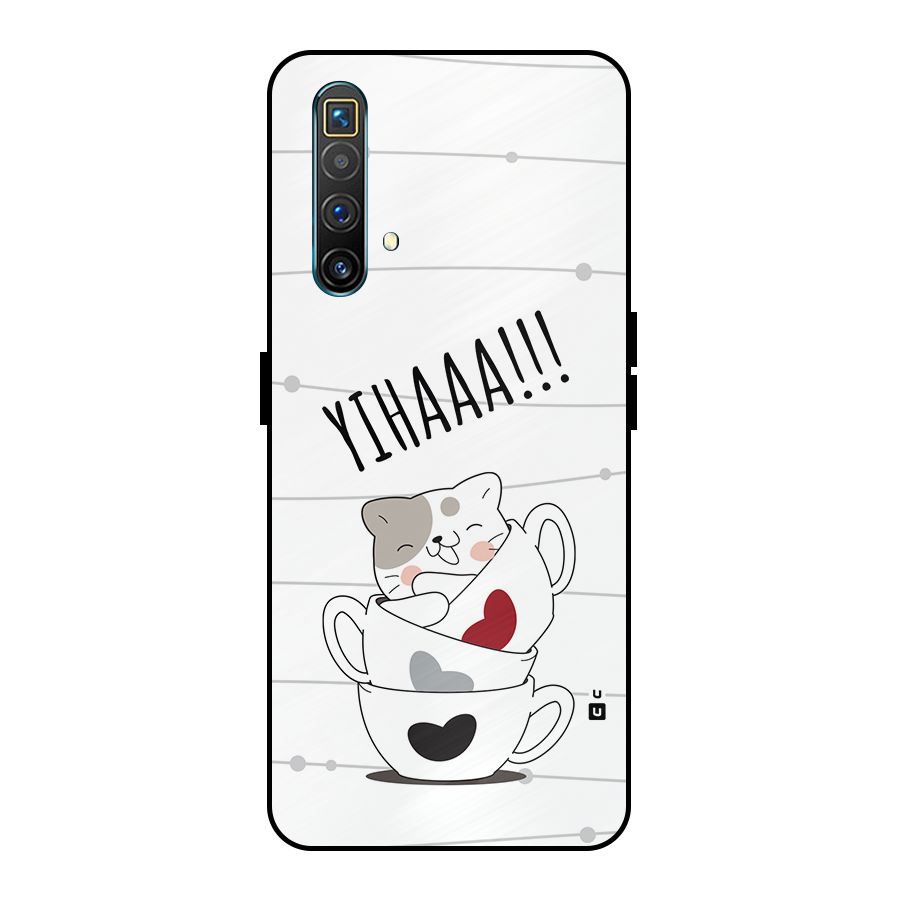Cute Cat Cup Metal Back Case for Realme X3 SuperZoom