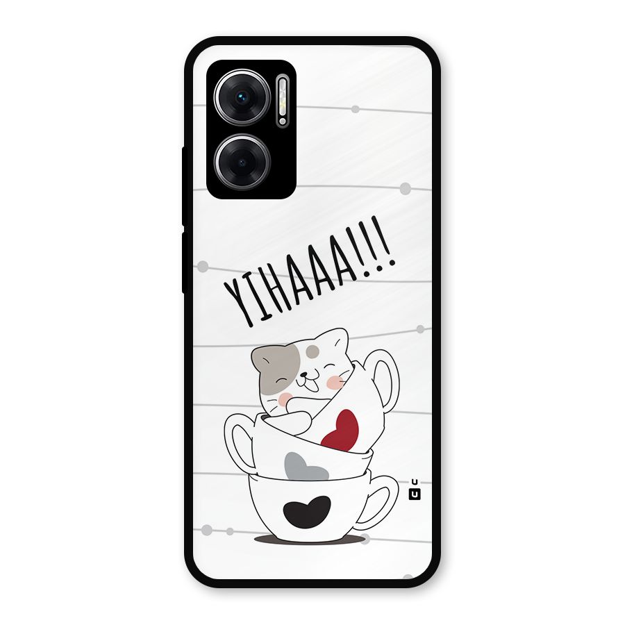 Cute Cat Cup Metal Back Case for Redmi 11 Prime 5G