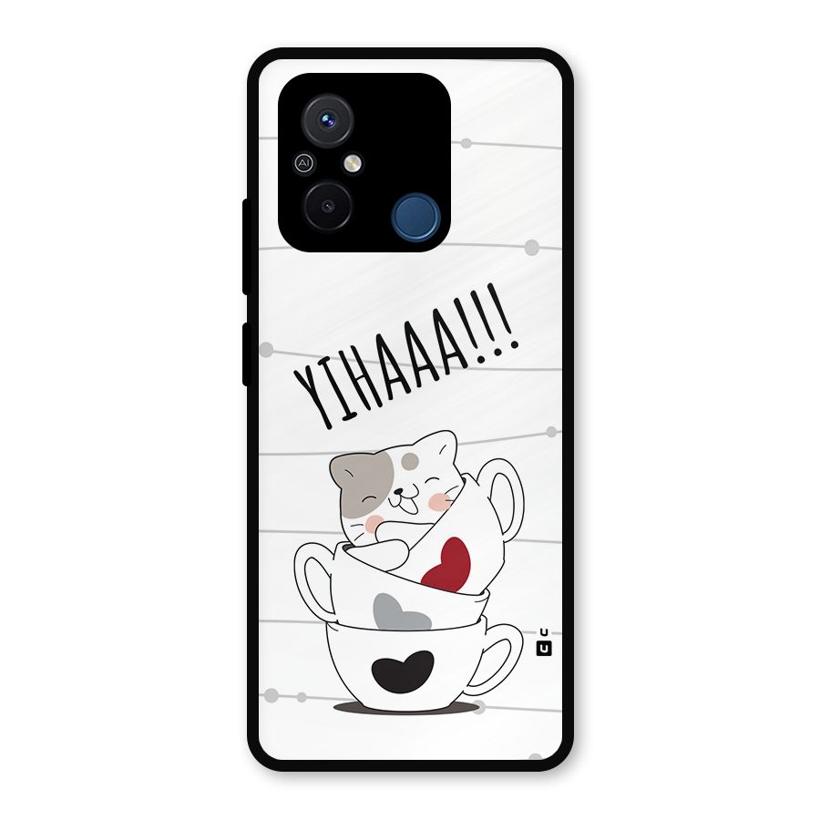 Cute Cat Cup Metal Back Case for Redmi 12C