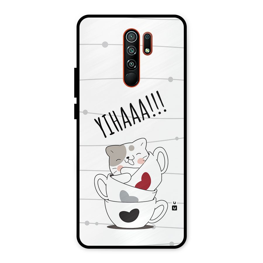 Cute Cat Cup Metal Back Case for Redmi 9 Prime