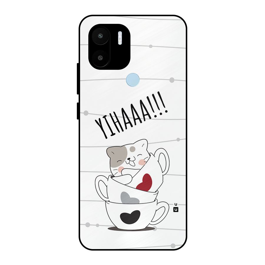 Cute Cat Cup Metal Back Case for Redmi A1 Plus