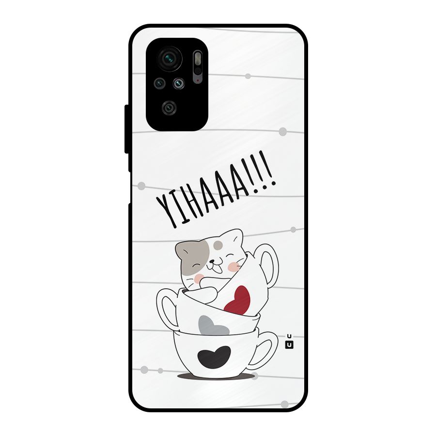Cute Cat Cup Metal Back Case for Redmi Note 10S