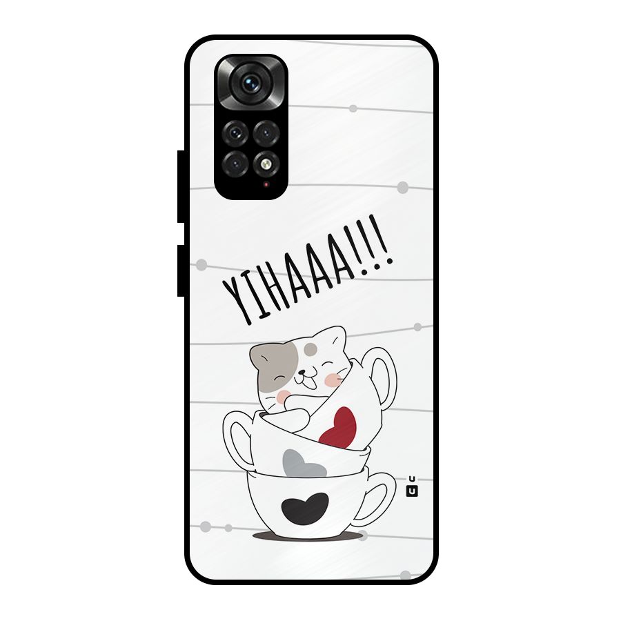 Cute Cat Cup Metal Back Case for Redmi Note 11 Pro