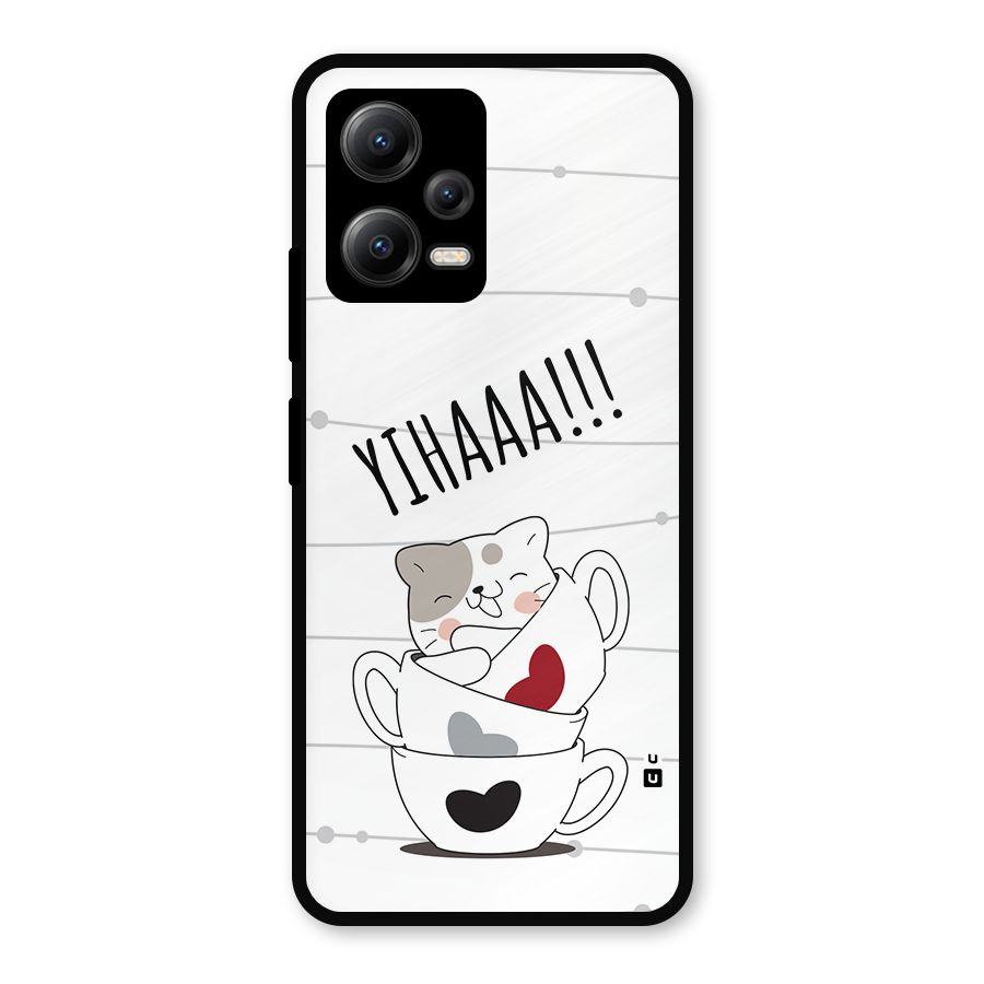 Cute Cat Cup Metal Back Case for Redmi Note 12 5G