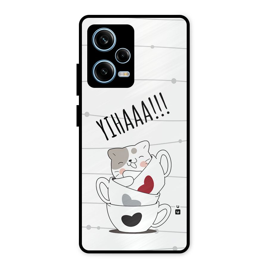 Cute Cat Cup Metal Back Case for Redmi Note 12 Pro