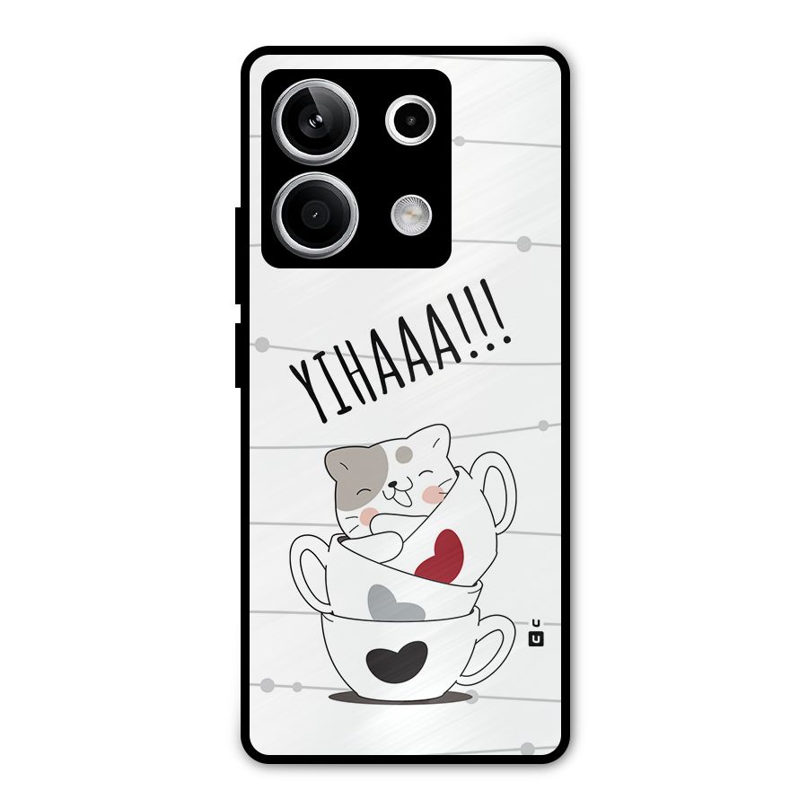 Cute Cat Cup Metal Back Case for Redmi Note 13 5G