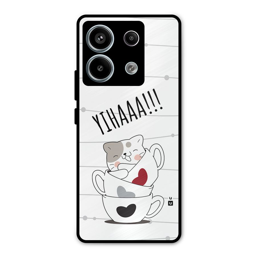 Cute Cat Cup Metal Back Case for Redmi Note 13 Pro 5G
