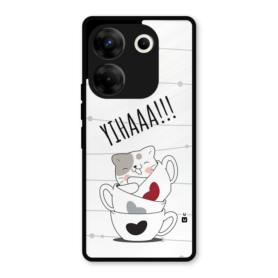 Cute Cat Cup Metal Back Case for Tecno Camon 20 Pro