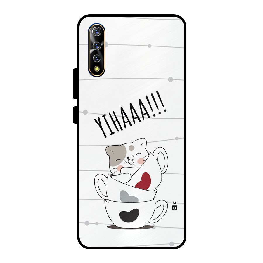Cute Cat Cup Metal Back Case for Vivo S1