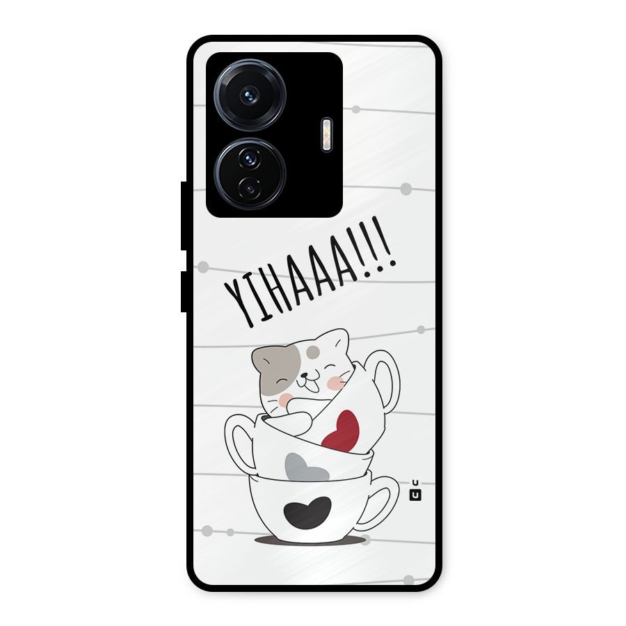 Cute Cat Cup Metal Back Case for Vivo T1 Pro