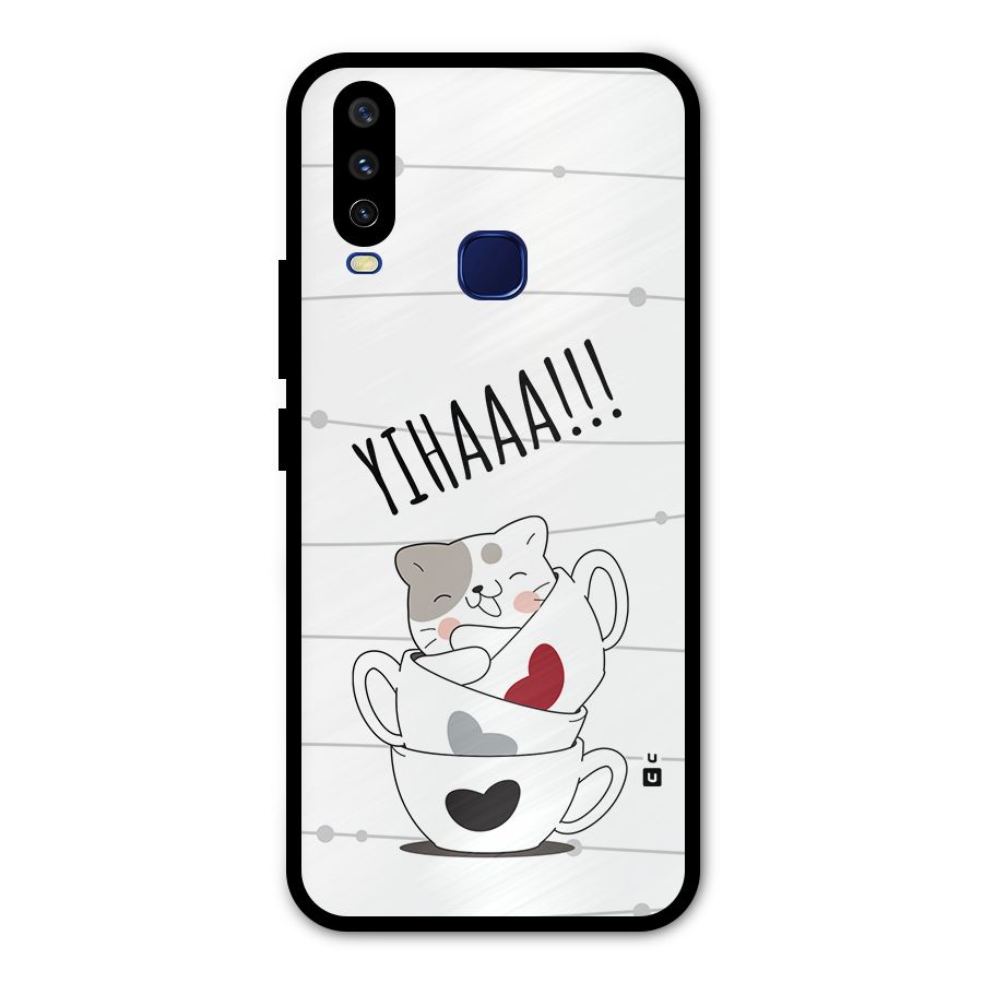Cute Cat Cup Metal Back Case for Vivo U10