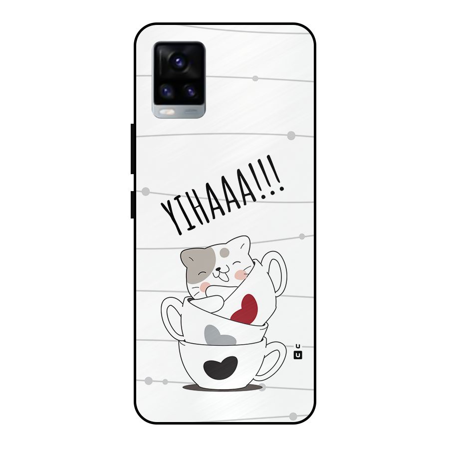 Cute Cat Cup Metal Back Case for Vivo V20