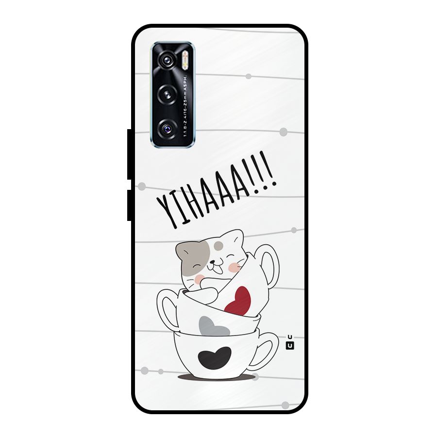 Cute Cat Cup Metal Back Case for Vivo V20 SE