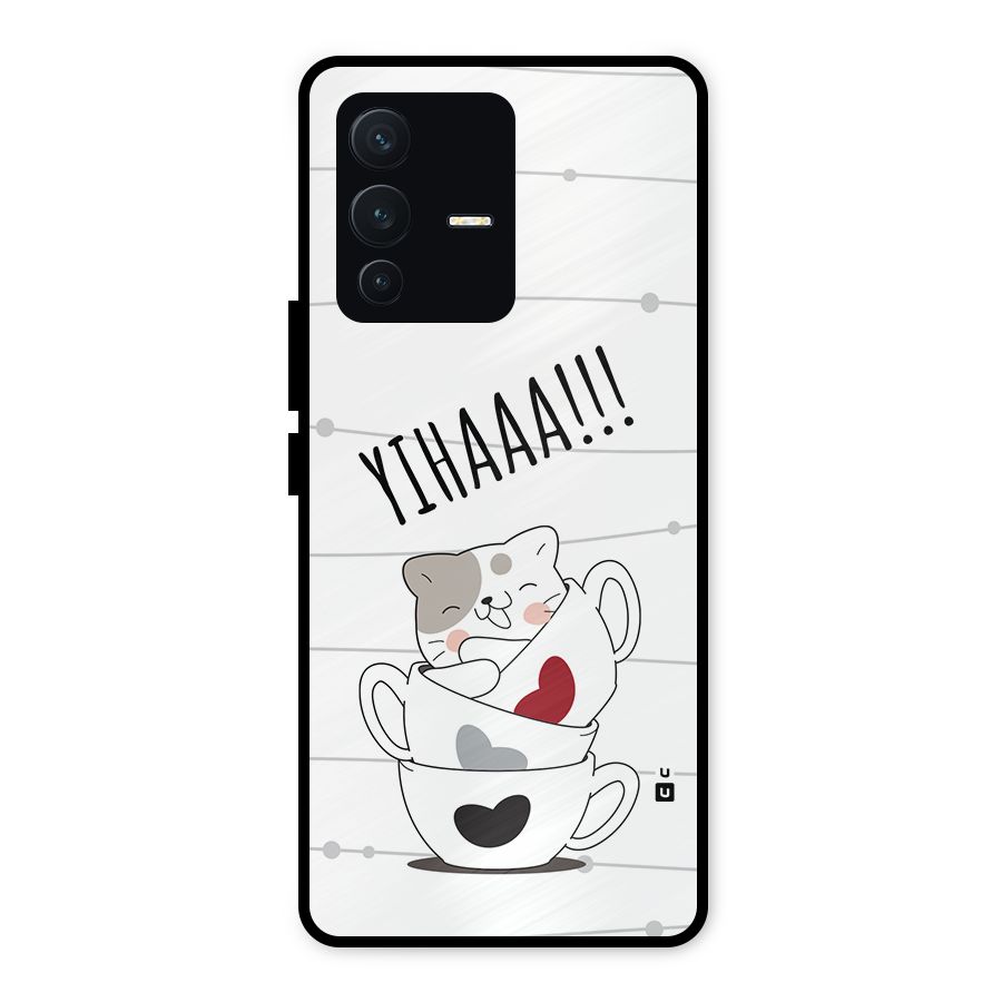 Cute Cat Cup Metal Back Case for Vivo V23 5G