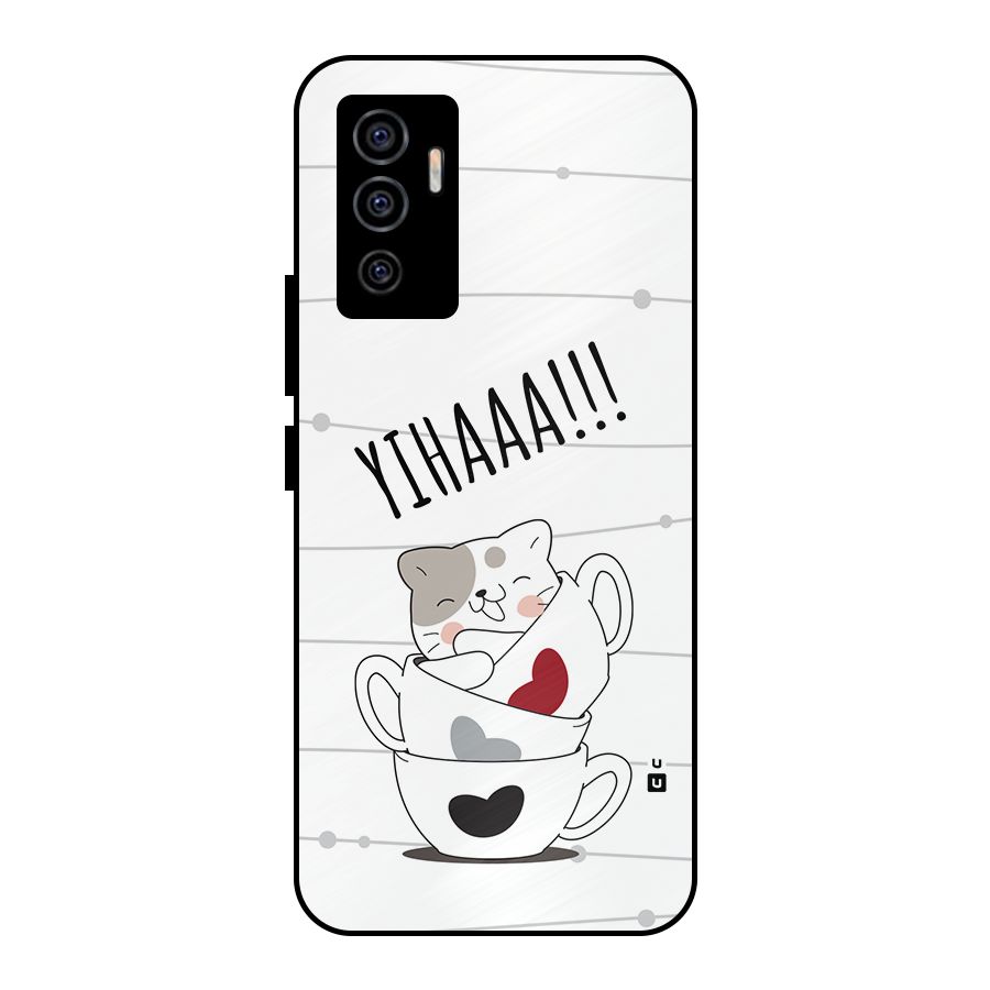 Cute Cat Cup Metal Back Case for Vivo V23e
