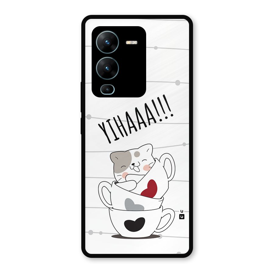 Cute Cat Cup Metal Back Case for Vivo V25 Pro