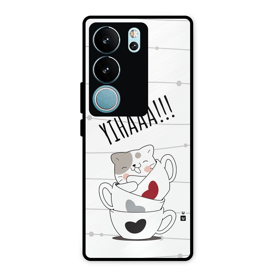 Cute Cat Cup Metal Back Case for Vivo V29