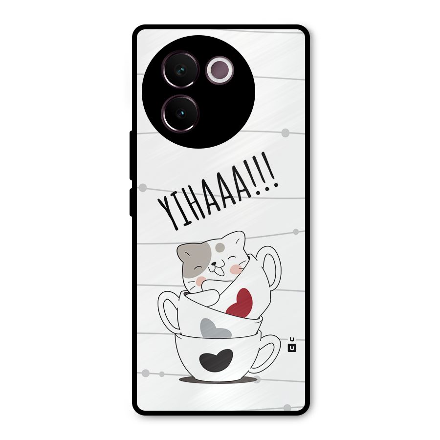 Cute Cat Cup Metal Back Case for Vivo V30e