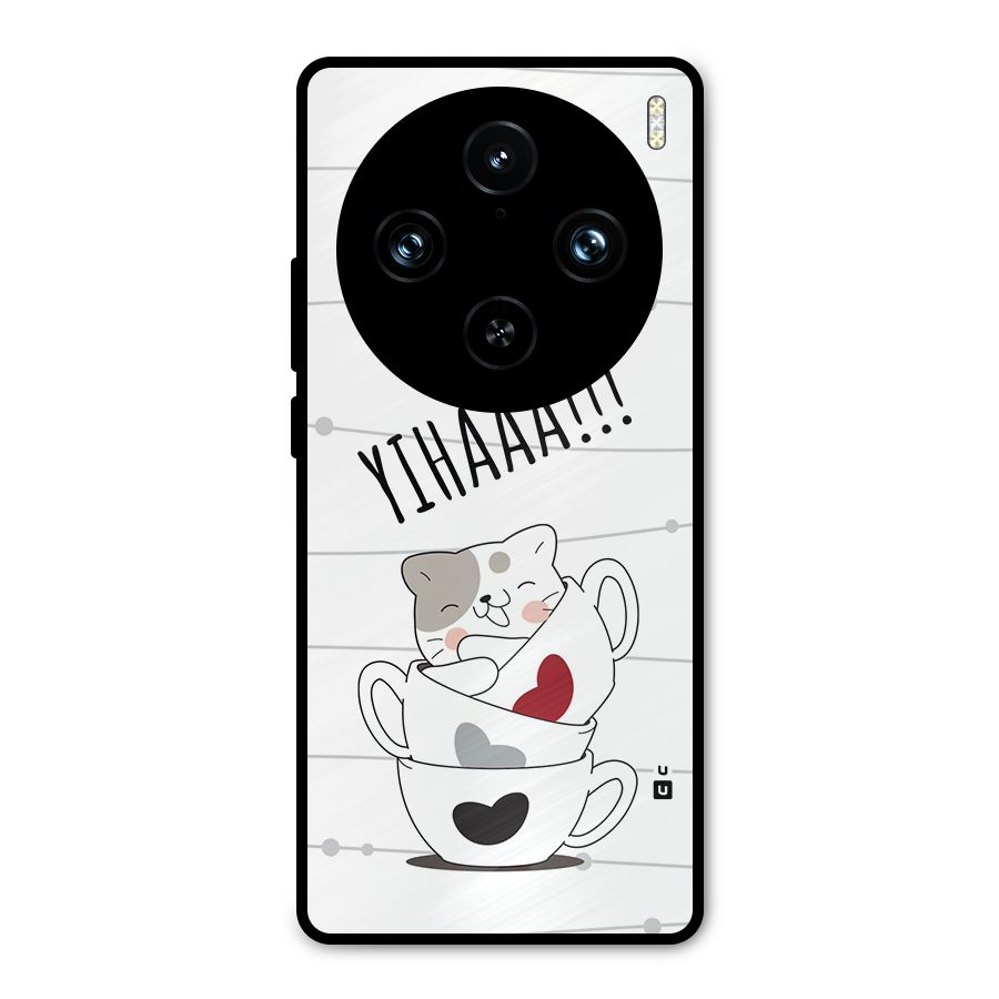 Cute Cat Cup Metal Back Case for Vivo X100 Pro