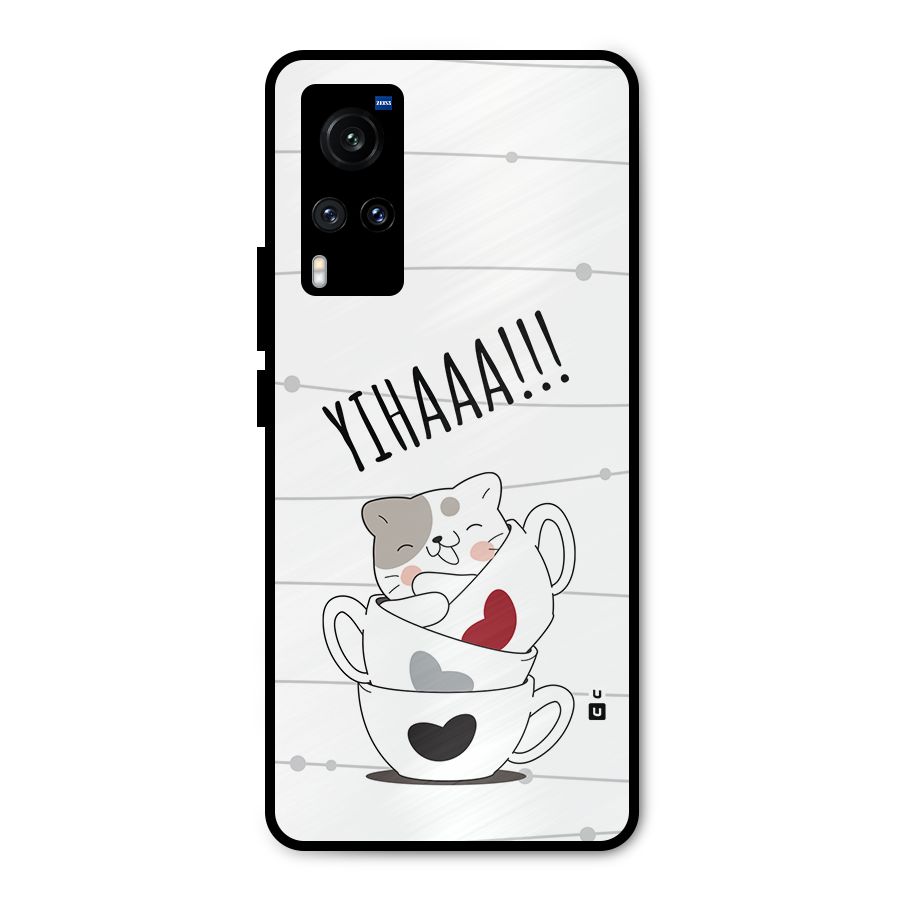 Cute Cat Cup Metal Back Case for Vivo X60