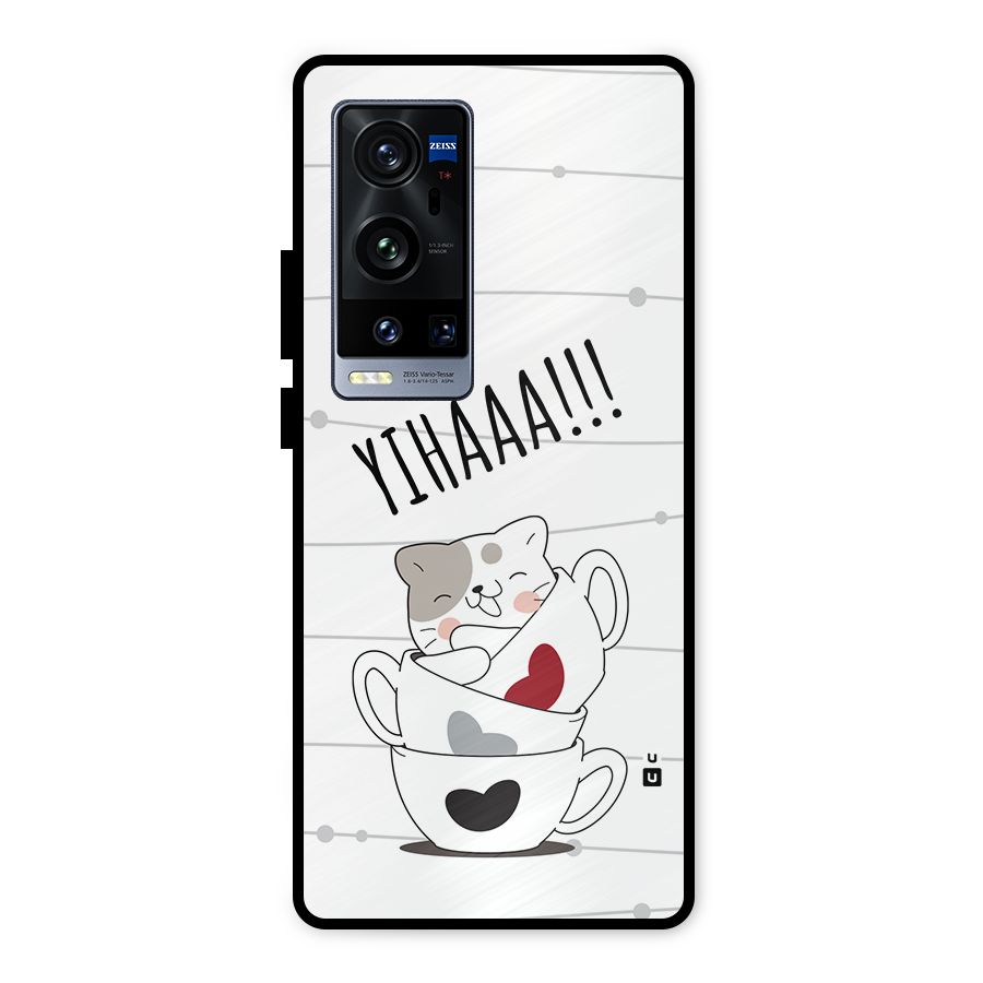 Cute Cat Cup Metal Back Case for Vivo X60 Pro Plus