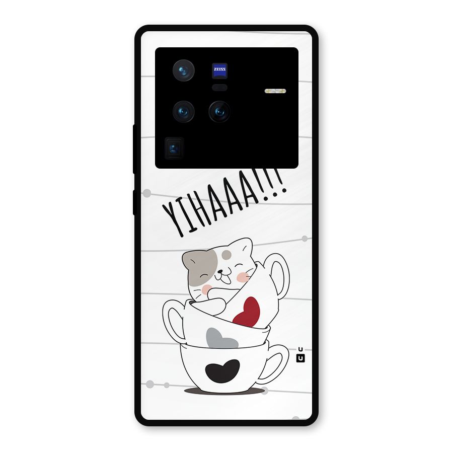 Cute Cat Cup Metal Back Case for Vivo X80 Pro