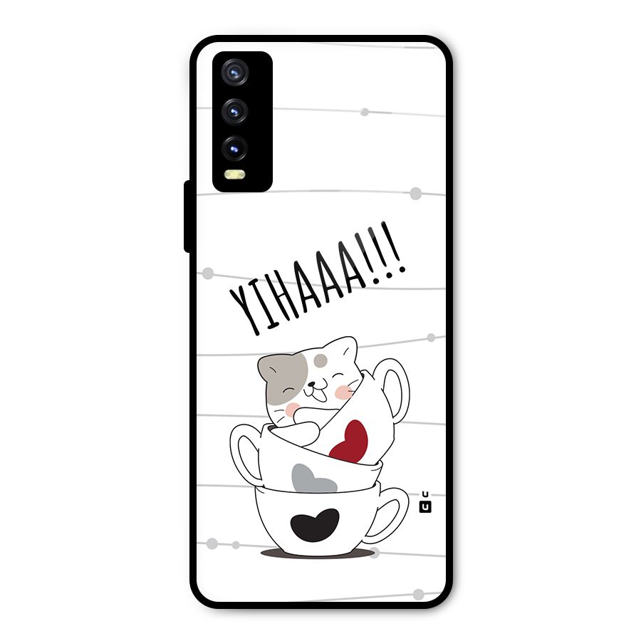 Cute Cat Cup Metal Back Case for Vivo Y20