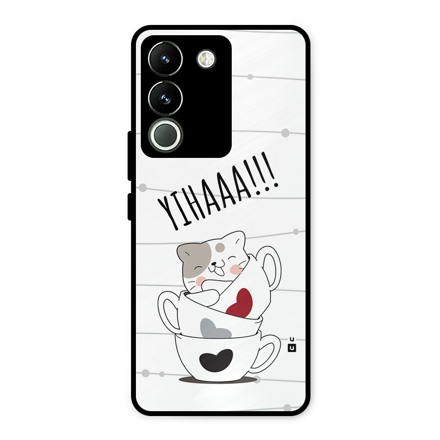 Cute Cat Cup Metal Back Case for Vivo Y200