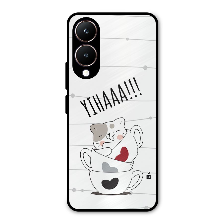 Cute Cat Cup Metal Back Case for Vivo Y28