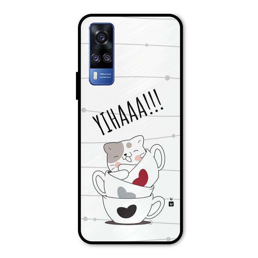 Cute Cat Cup Metal Back Case for Vivo Y31