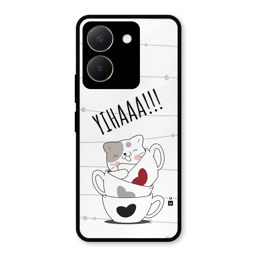 Cute Cat Cup Metal Back Case for Vivo Y36
