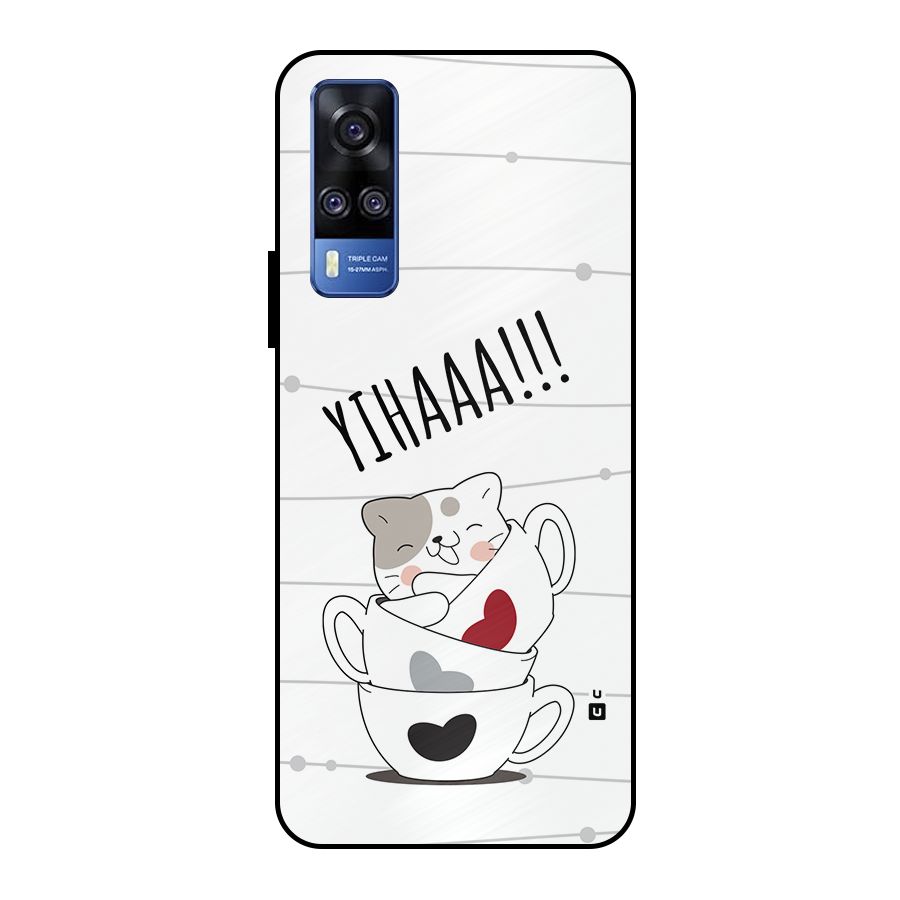 Cute Cat Cup Metal Back Case for Vivo Y51