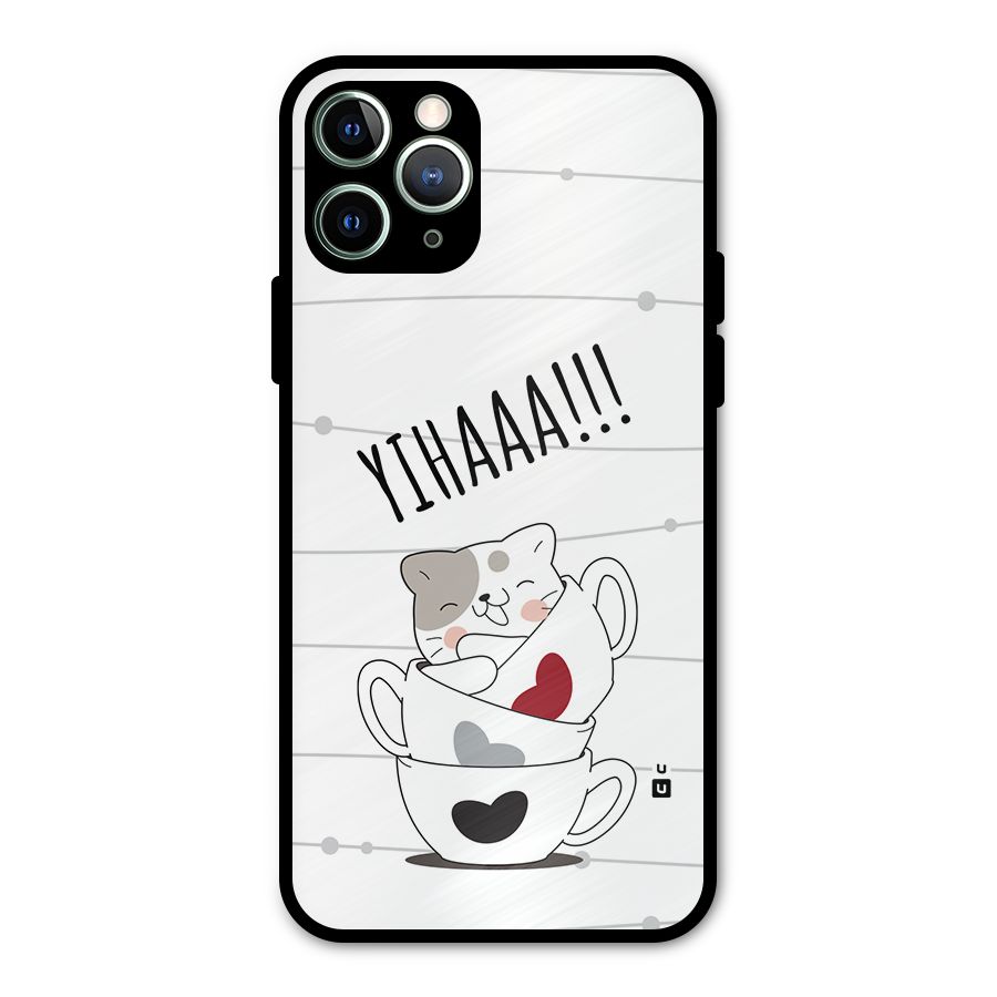 Cute Cat Cup Metal Back Case for iPhone 11 Pro Max