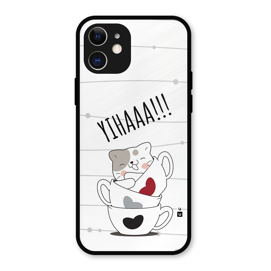Cute Cat Cup Metal Back Case for iPhone 12