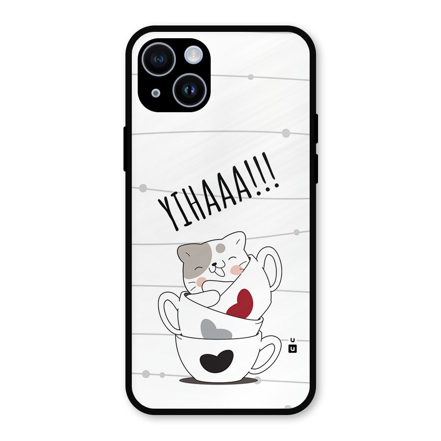 Cute Cat Cup Metal Back Case for iPhone 14