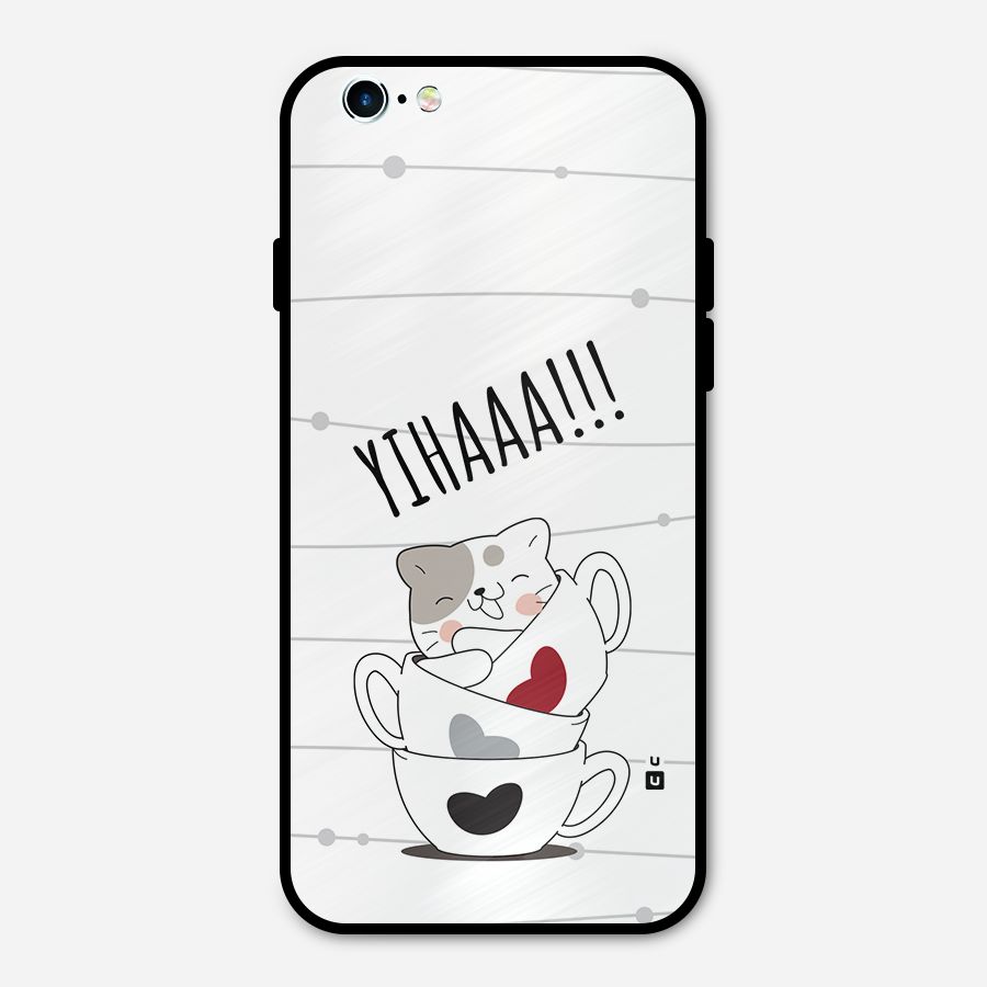 Cute Cat Cup Metal Back Case for iPhone 6 6s
