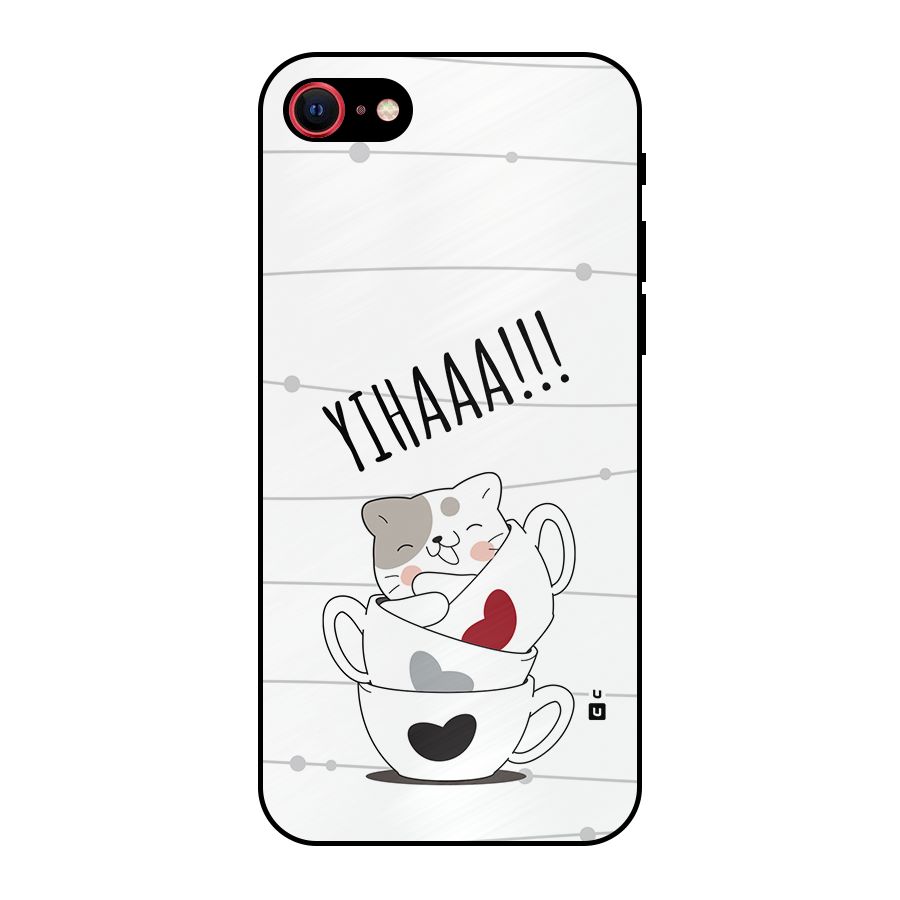 Cute Cat Cup Metal Back Case for iPhone 7