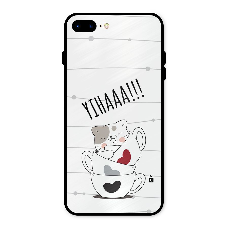Cute Cat Cup Metal Back Case for iPhone 7 Plus