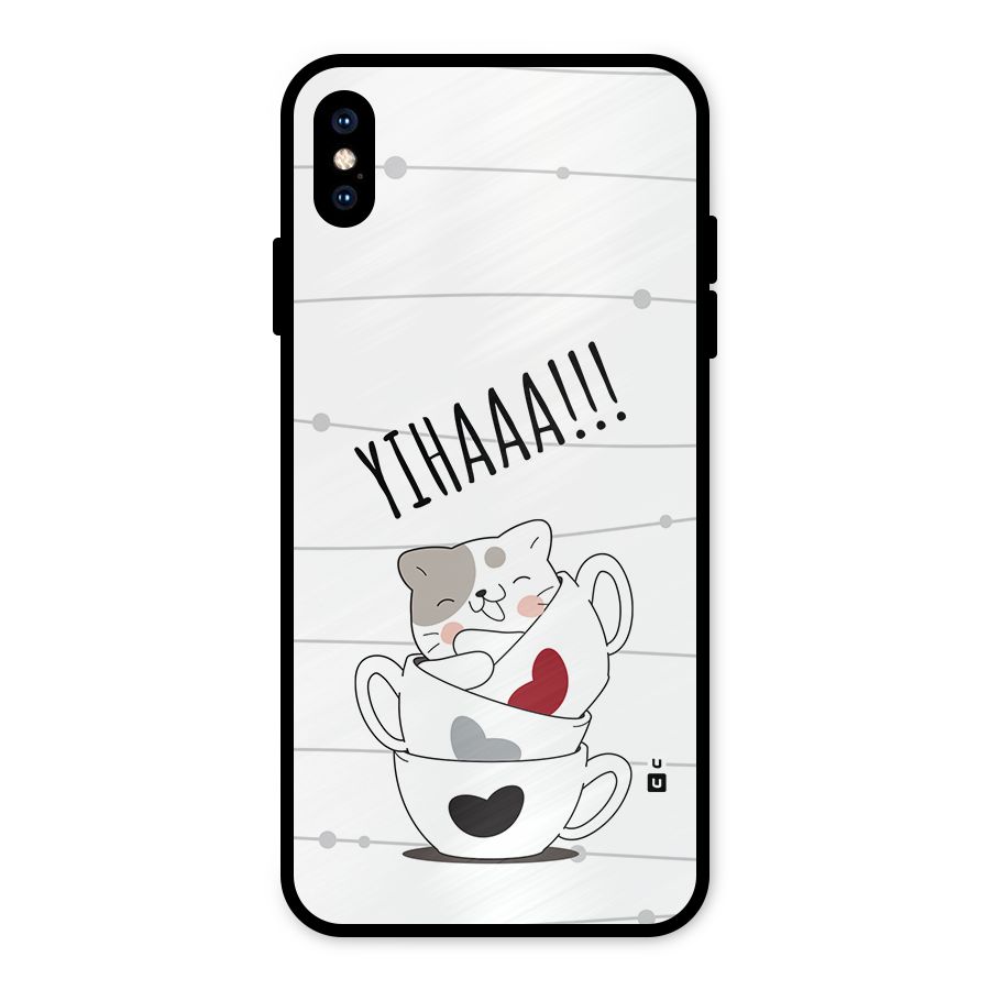 Cute Cat Cup Metal Back Case for iPhone XS Max