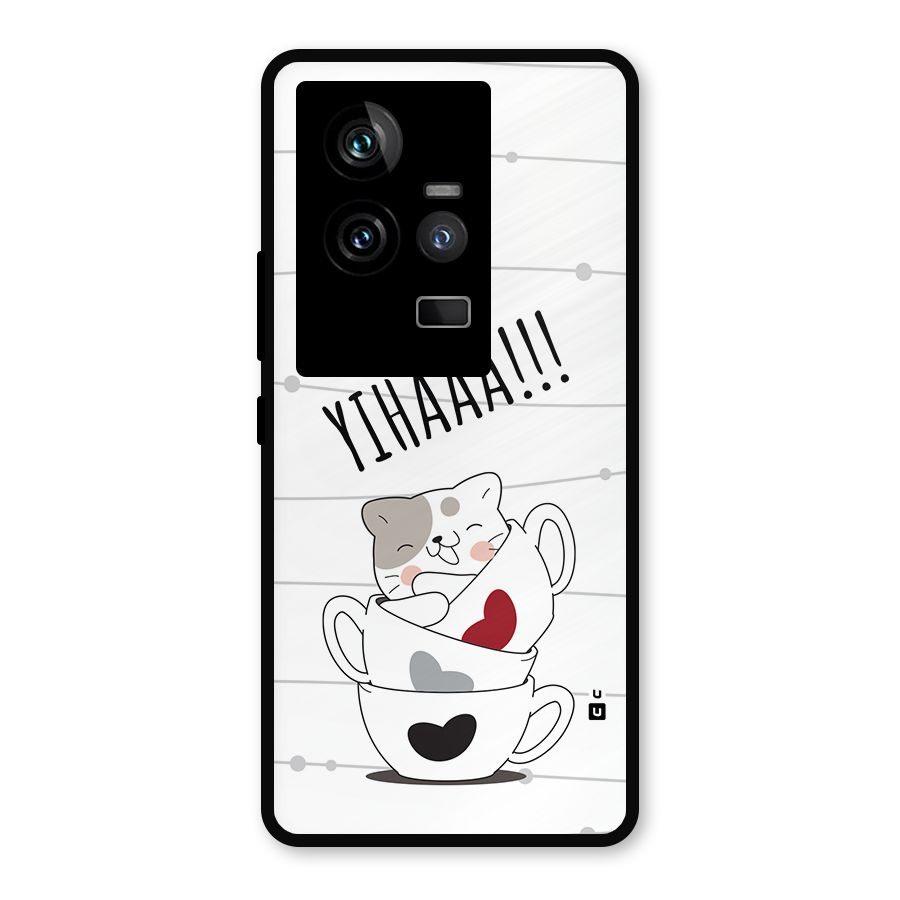 Cute Cat Cup Metal Back Case for iQOO 11 5G